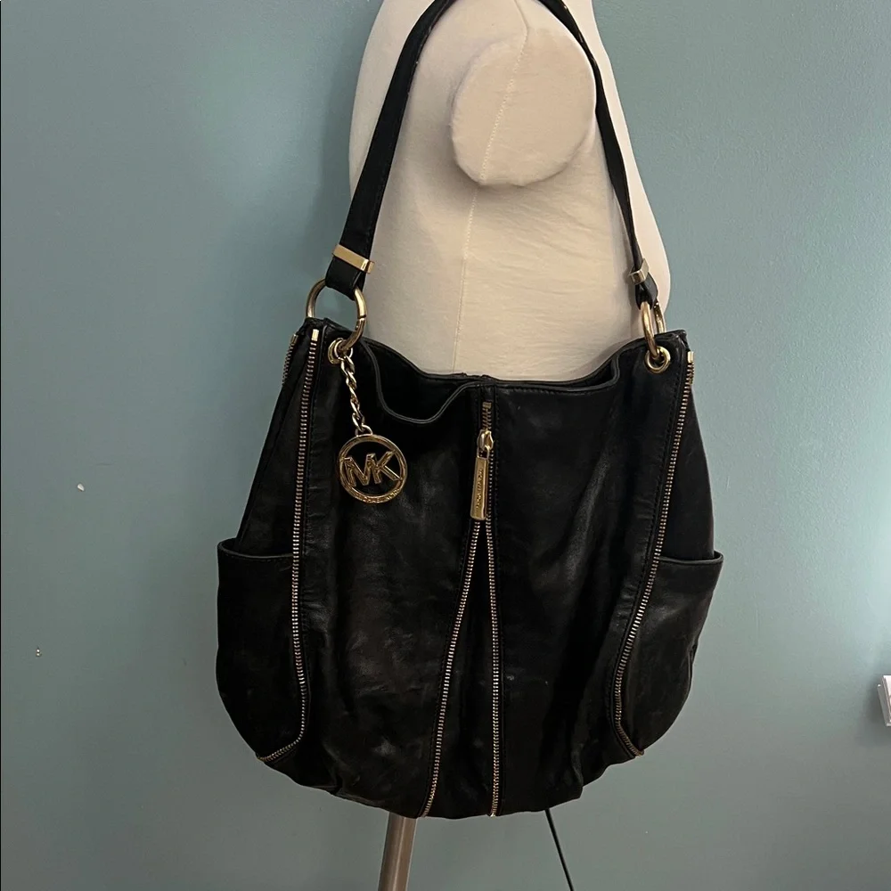 Michael Kors Black Shoulder Bag with Gold Accents